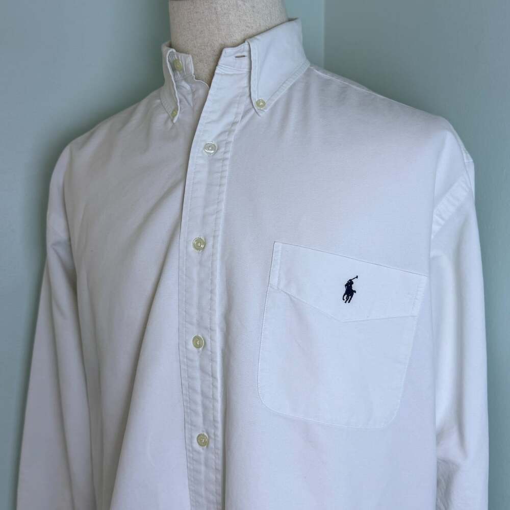 Ralph Lauren Big Shirt Mens Medium White Oxford Cotton Long Sleeve Shirt Vintage